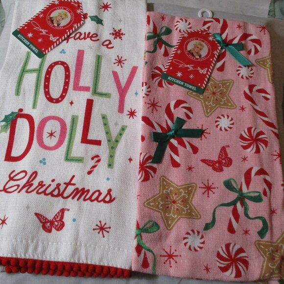 Lot of Two DG Dolly Parton Christmas Kitchen Towels NEW - Picture 1 of 1